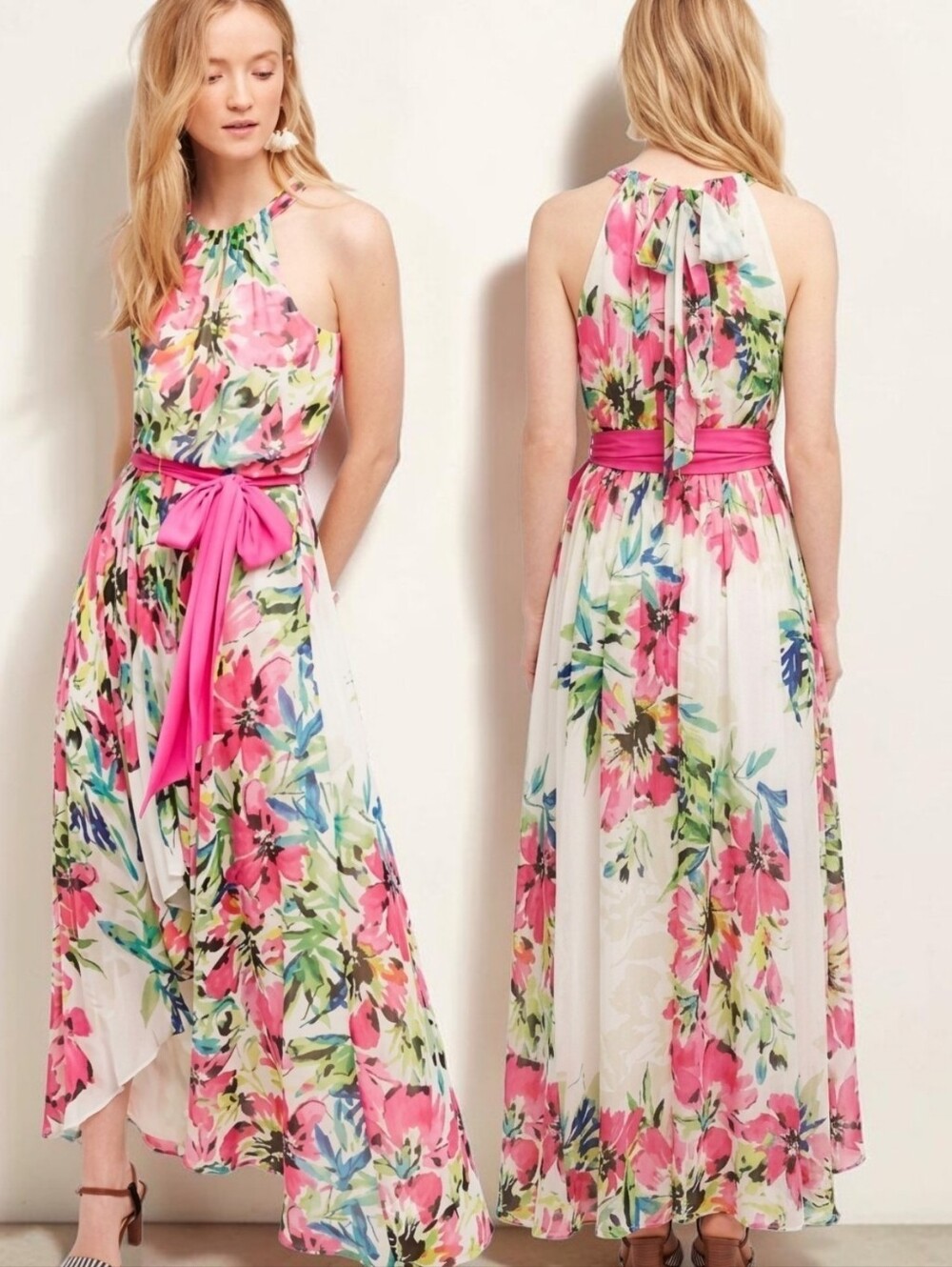ANTHROPOLOGIE ELIZA J Chiara Floral Print Maxi Halter Dress - Size 4